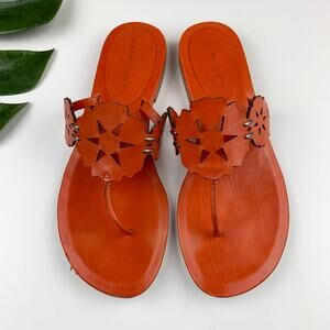 Vera Wang Lavender Sandals Orange Leather Thong Laser Cut Women’s 8.5